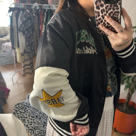 PacSun 90s Oversized Athletic Varsity Jacket Black Size XS/S - Picture 4 of 8